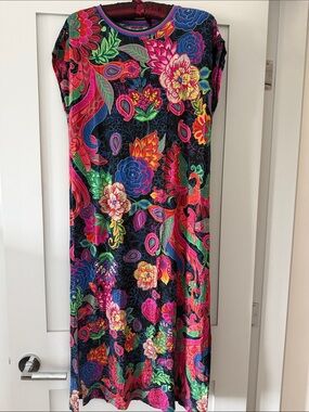 Johnny Was Black Maxi Dress with Bright Floral Print S